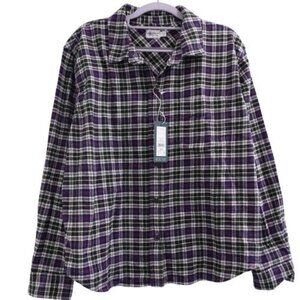 NEW Alpine Design Hike Midweight Flannel Shirt Navy Cream Timberland Plaid Sz L